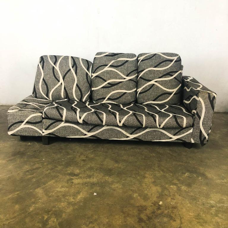 Comfy Wide Fabric Sofa 3 Seater Strip Paint With Cushion, Home 