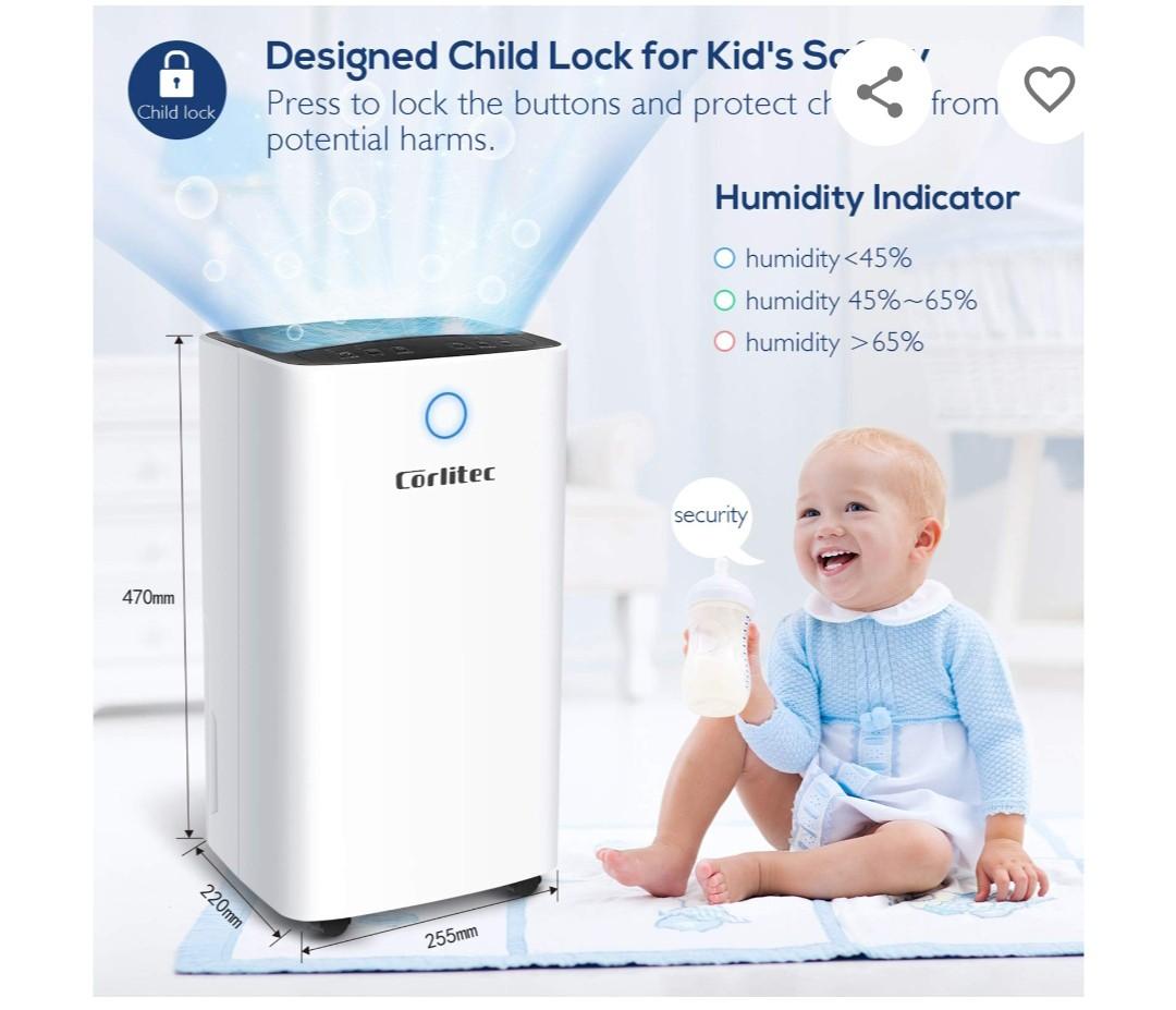 12L/Day Dehumidifier With 2L Water Tank, Digital Display, Intelligent & Sleep & Continuous Mode, 24H Timer, Automatic Or Manual Drainage, Tumble Drying, Child Lock For Home And