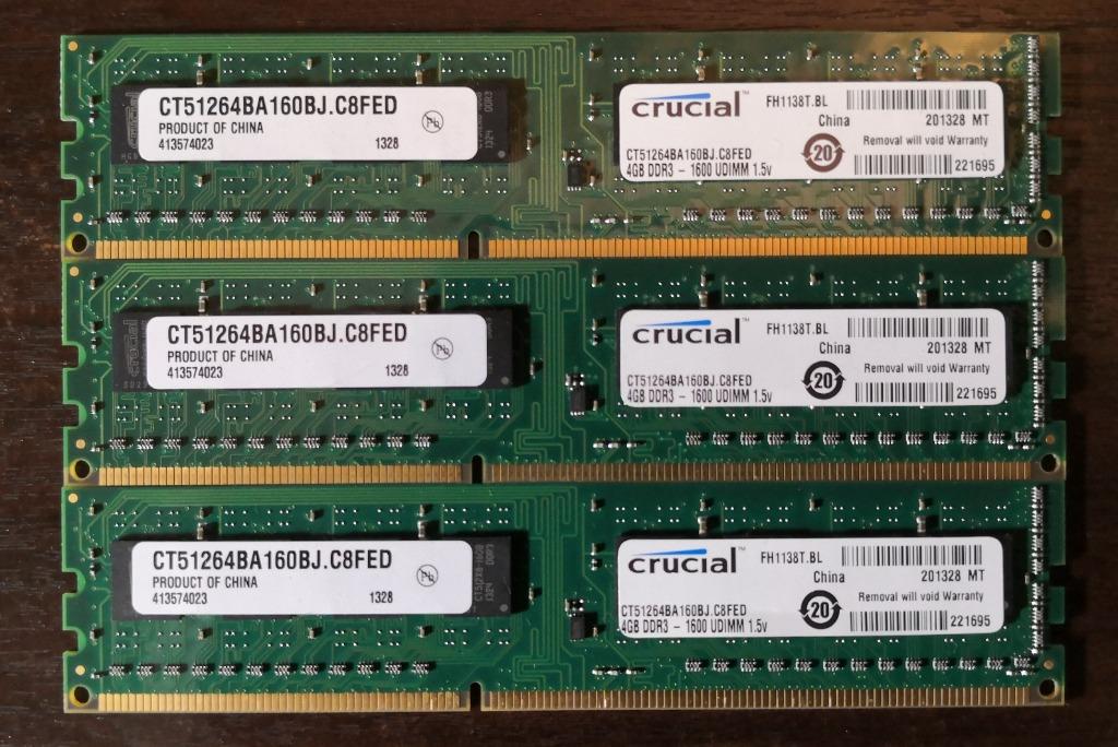 Crucial 4GB RAM UDIMM DDR3-1600 PC3-12800 for desktop, Computers