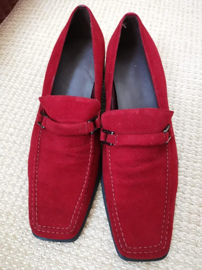 Red suede loafers womens hot sale
