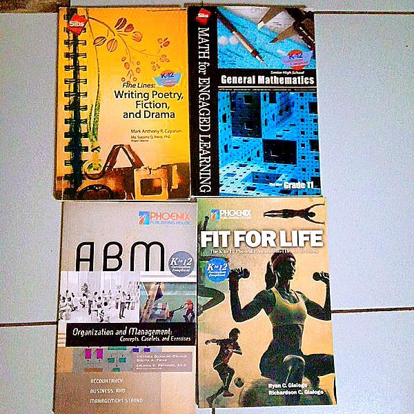 SHS BOOKS MUST READ BELOW (Category: Textbooks) located in Taguig. Submitted by mercadejasriego (Listing ID 1102529845, Image 1). Description: ☑️COD BUT SHOPEE CHECKOUT ☑️NO ANSWERS ☑️ALMOST NEW ✔️PHOENIX ABM ORGANIZATION AND MANAGEMENT: Concepts, Caselets and Exercise -200 ✔️PHOENIX FIT FOR LIFE -200 ✔️SIBS GENERAL MATHEMATICS Math for Engaged Learning -200 ✔️SIBS FINE LINES: WRITIBG POETRY, FICTION AND DRAMA -200.