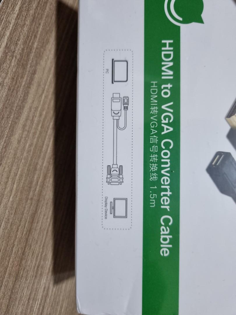 HDMI to VGA converter cable 1.5m wfh, Computers & Tech, Parts