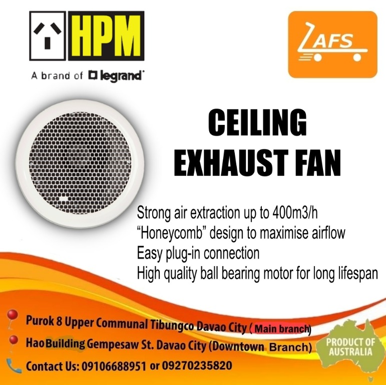 HPM 250mm White Round Ceiling Exhaust Fan, Furniture & Home Living
