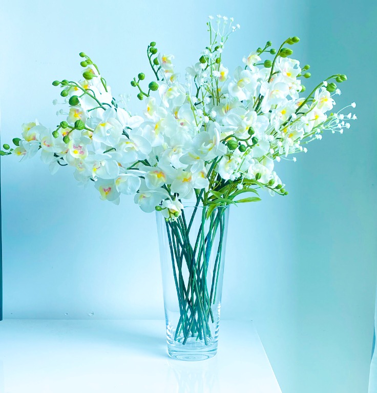 IKEA BLADET Vase, glass30 cm + 21 Orchid/white, Furniture & Home