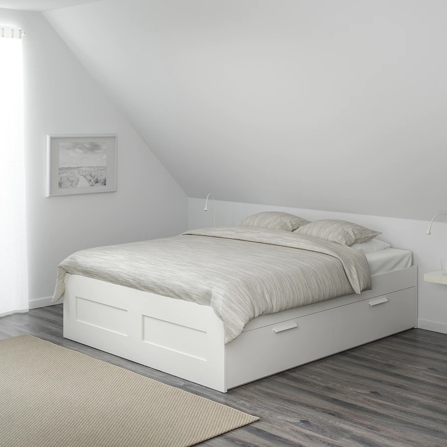 best priced ikea brimnes queen sized bed frame 4 drawers with without mattress furniture home living furniture bed frames mattresses on carousell