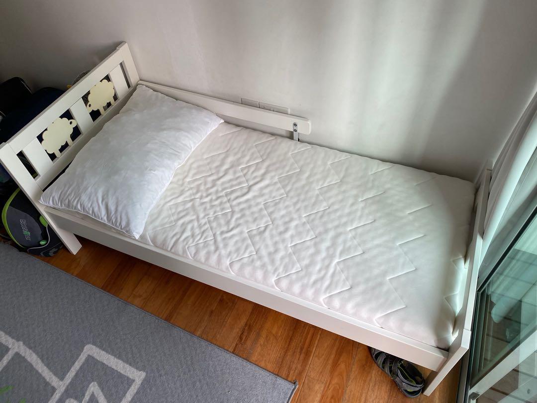 IKEA children’s bed with mattress and pillow, Furniture & Home Living