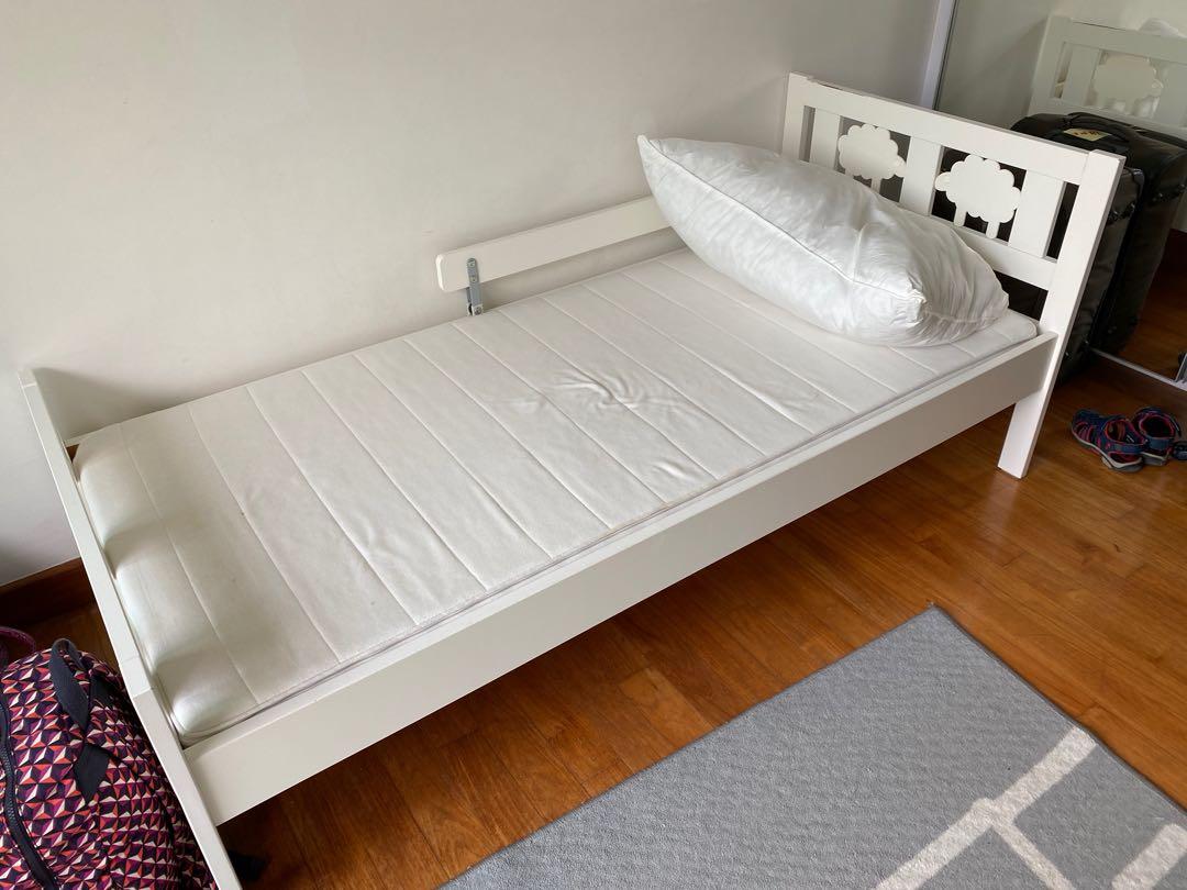 IKEA children’s bed with mattress and pillow, Furniture & Home Living