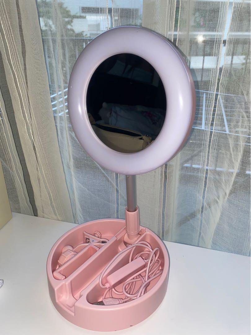 LED Ring Light Table Mirror (Pink), Furniture & Home Living, Home Decor