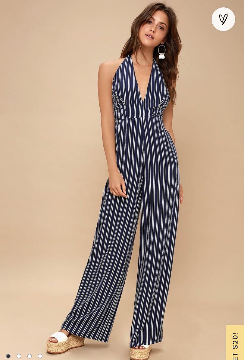 LULUS blue white striped halter jumpsuit Women s Fashion