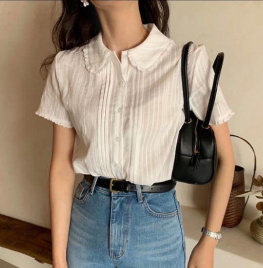 預訂娃娃有領蕾絲上衣-made in Korea, 女裝, 女裝上衣 ＆ 外套 - Carousell