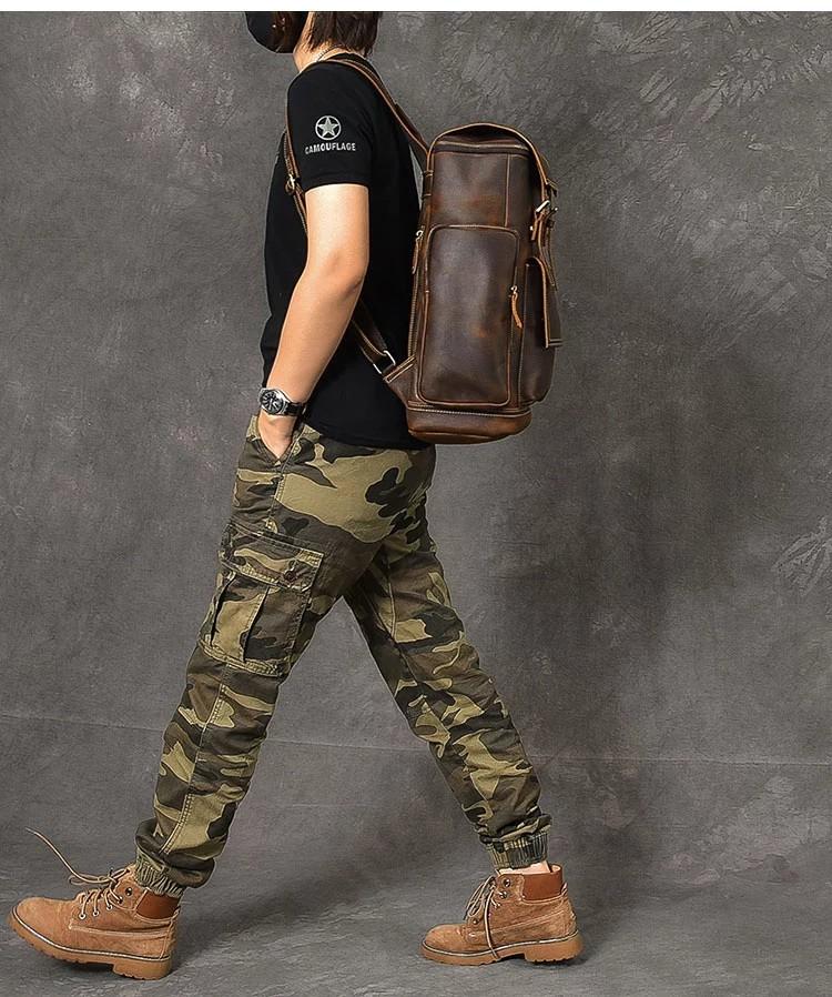 Men Genuine Leather Backpack 15inch laptop computer brown