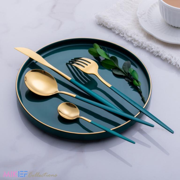 Gold and cheap silver cutlery set
