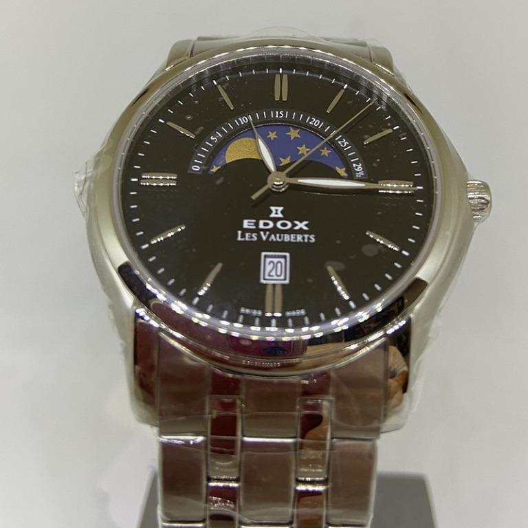 Moonphase Men Watch Swiss Made Edox 79005.3.NIN Les Vauberts Quartz