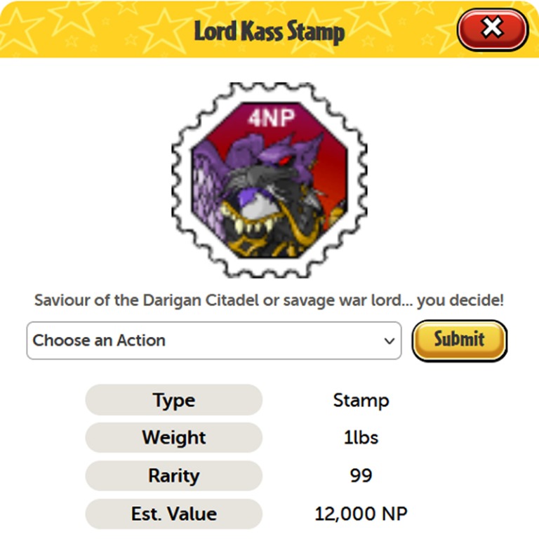 Neopets Lord Kass Stamp / Neopoints, Hobbies & Toys, Toys & Games on