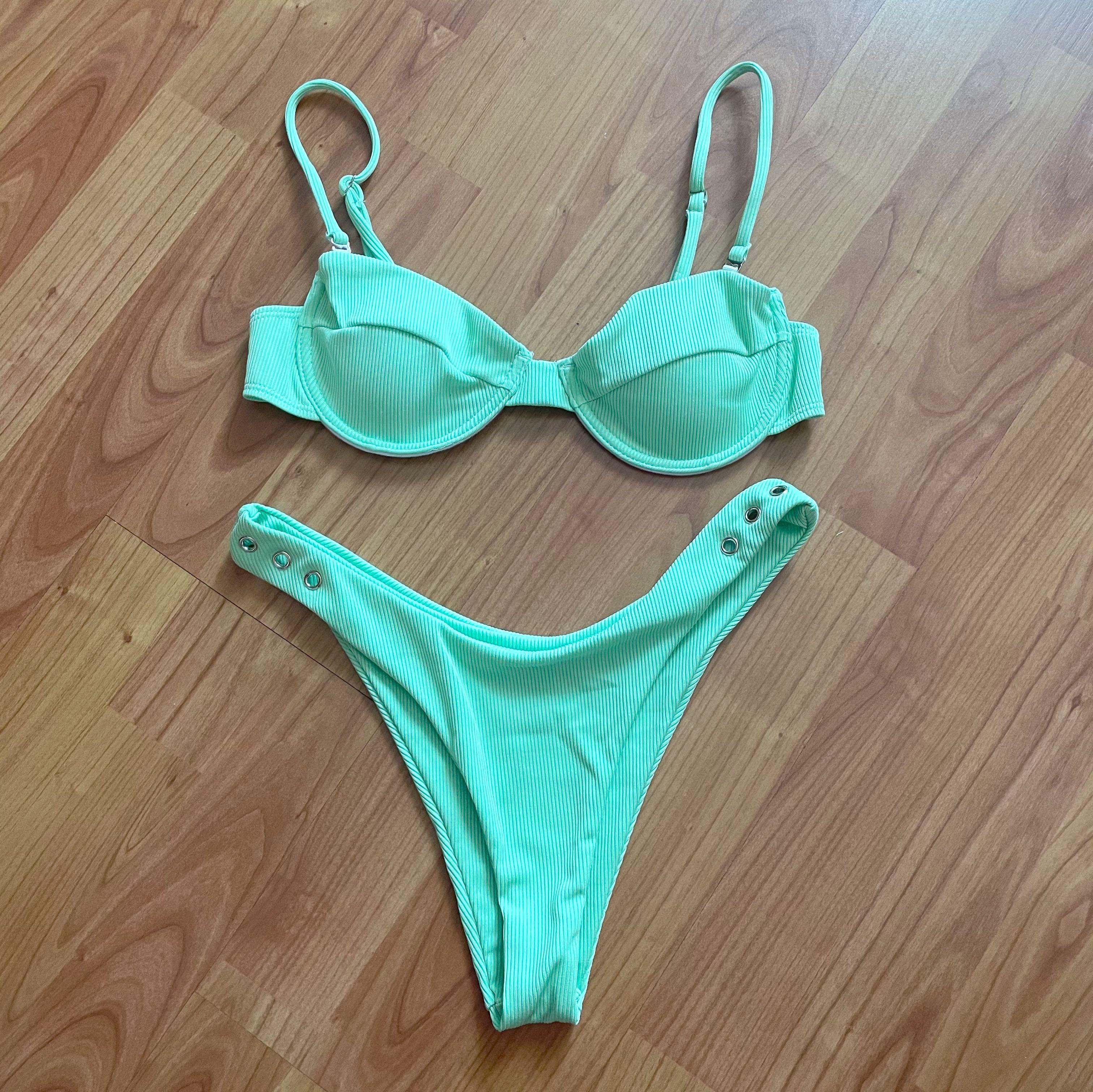 Pastel Green Bikini Set High waisted, Women's Fashion, Swimwear