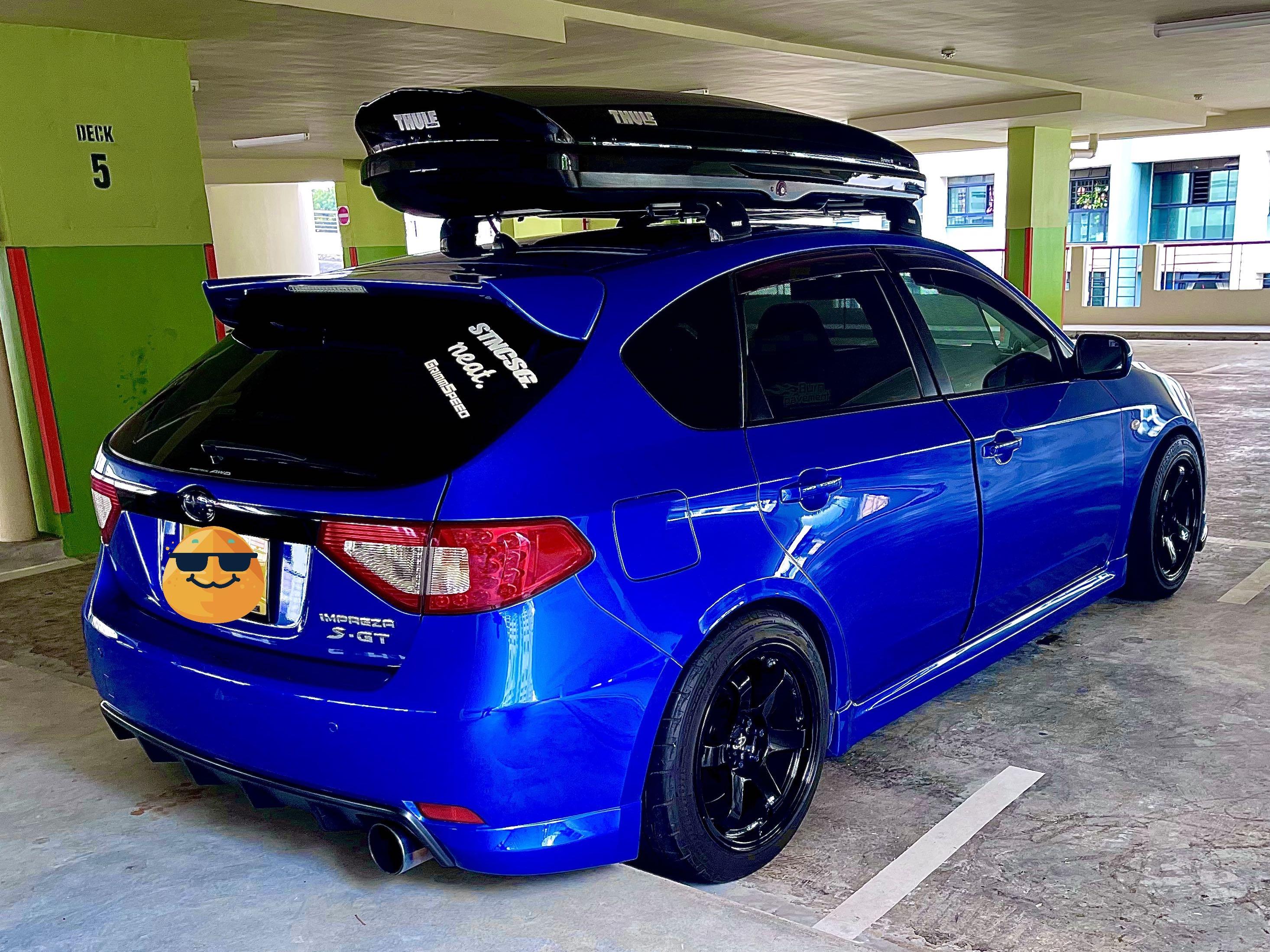 Subaru Impreza S-GT Auto (Category: Used Cars) located in Singapore. Submitted by taufan18 (Listing ID 1102610624, Image 2). Description: Stock 2.0L turbocharged engine producing 246bhp HKS exhaust, Carbing Strut bar, Process West intercooler, Toptech Aluminum radiator Rota IKR 17” rim RE004 changed on 20 Mar 2023 BC BR coilover changed on 27 Nov 2023 Aircon compressor replacement on 14 Jan 2023 STI brembo Front 4 pot Rear 2 pot caliper with slot