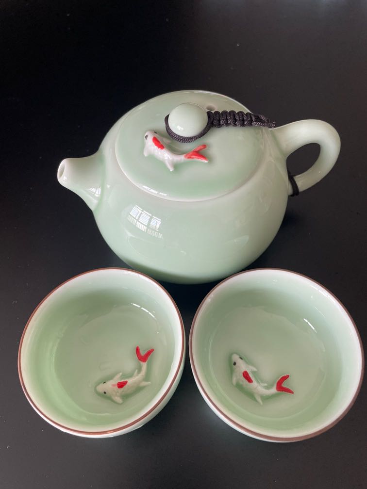 porcelain koi fish tea set