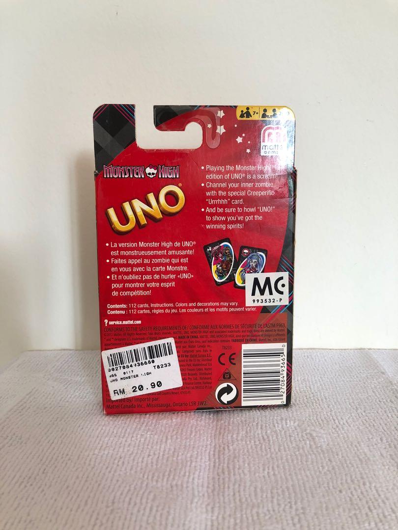 UNO card game Monster High edition, Hobbies & Toys, Toys & Games on  Carousell