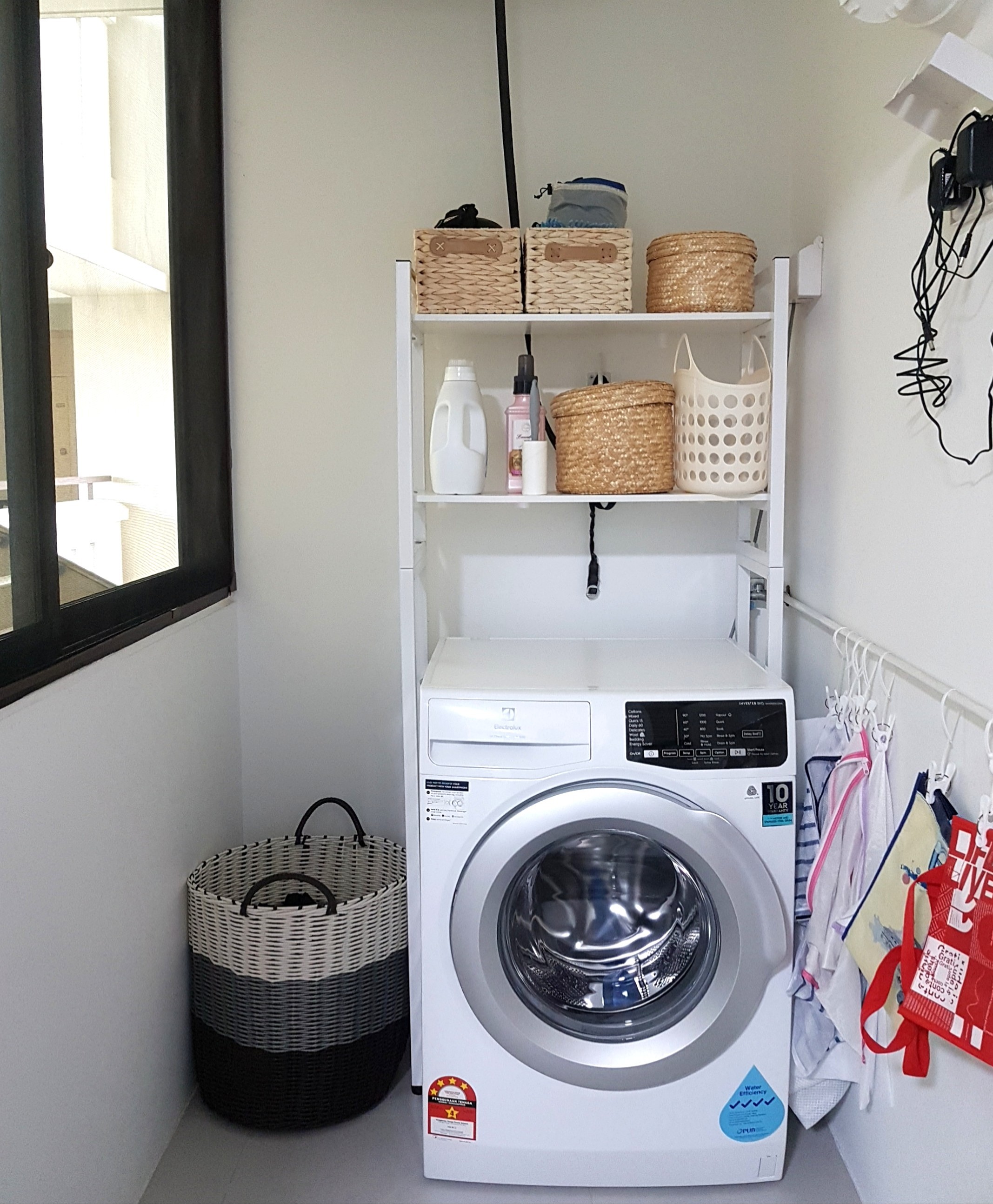 Washing Machine Rack 2 tier White Wood (suitable for front load & top ...