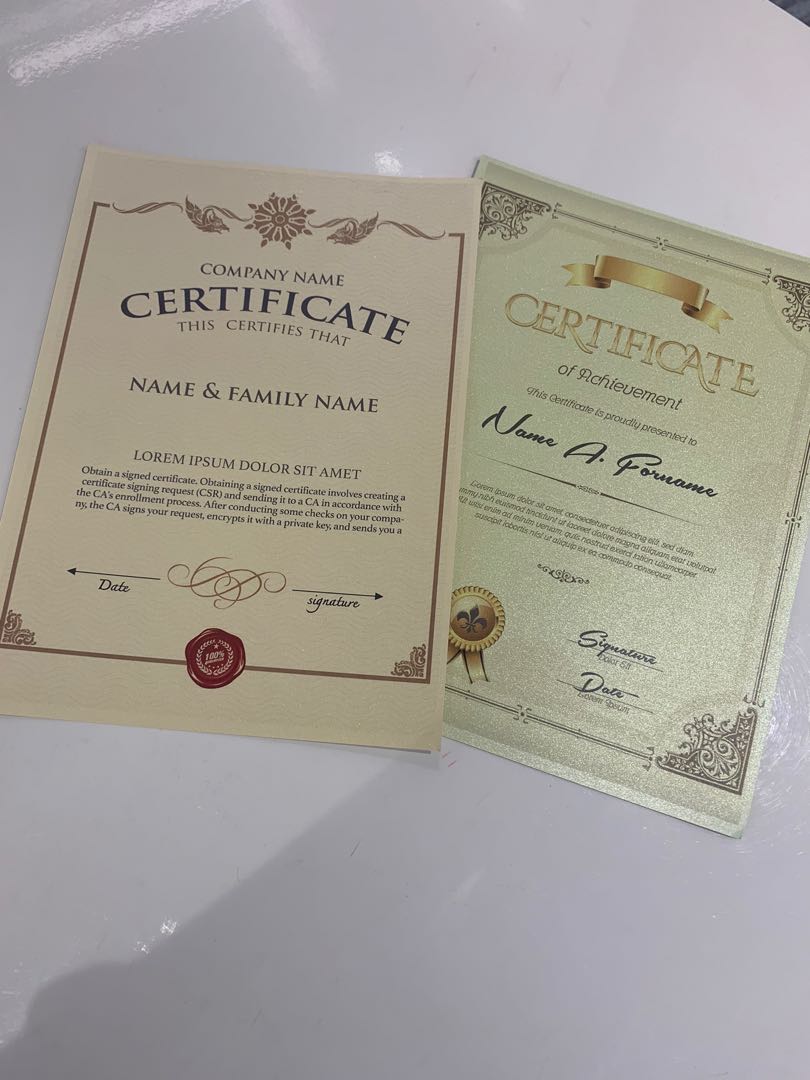 Certificate production - printing and copying - printing services62863124178689111
