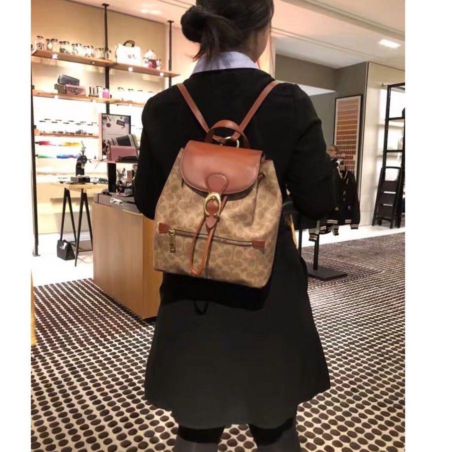 COACH EVIE BACKPACK CLAMSHELL KOCHI Women Small Monogram drawstring Travel bucket Leather bag c buckle holiday Luxury Wife Best Christmas Lady