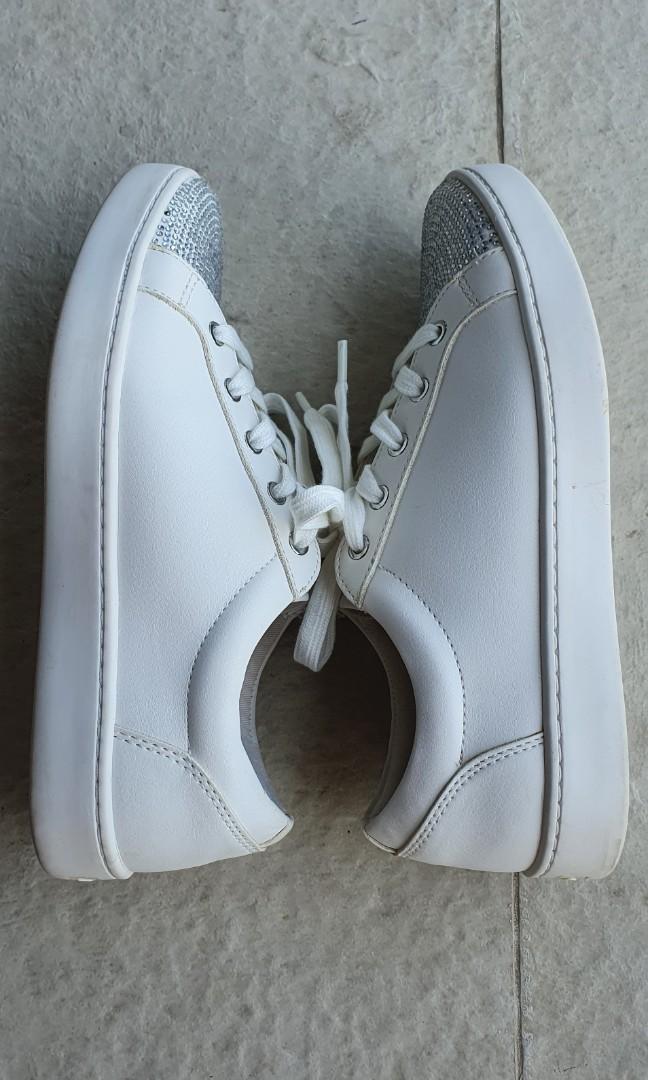 ALDO White Lace Up Bling Flat Sneakers Women s Fashion Footwear