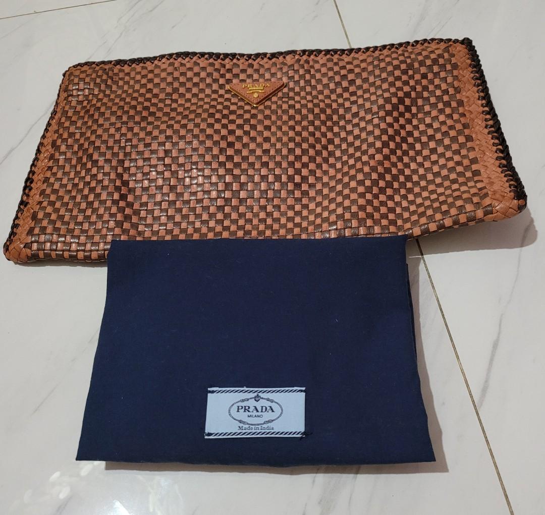 Authentic Prada Woven Madras Clutch, Luxury, Bags & Wallets on Carousell