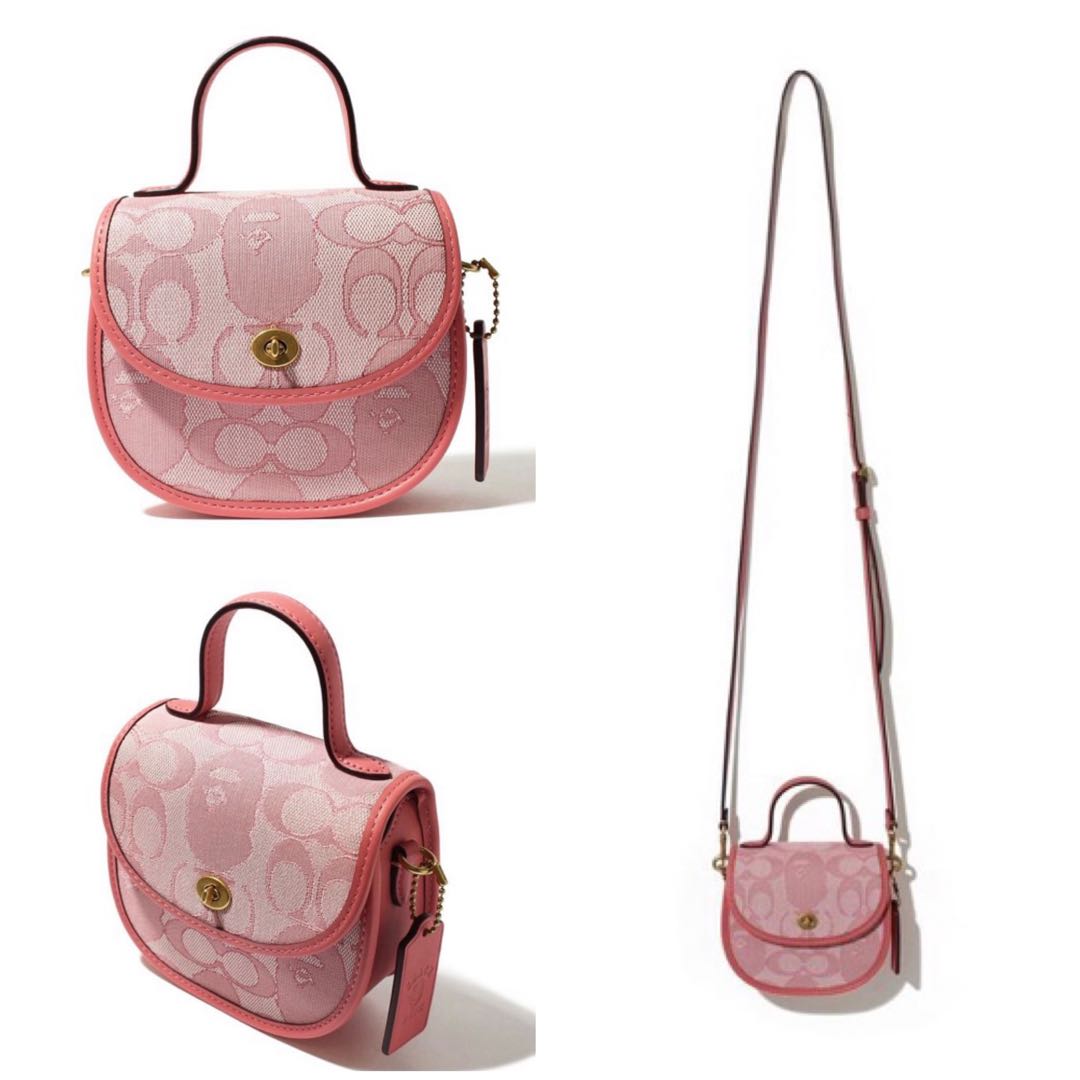 Bape x coach mini top handle saddle bag, Women's Fashion, Bags