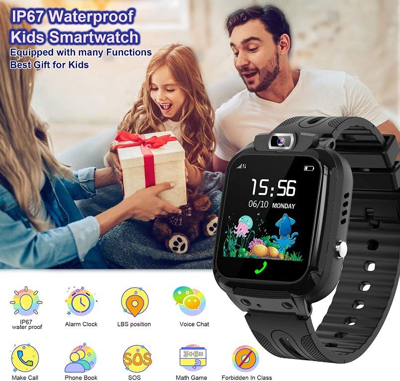 bhdlovely Kids Smart Watch LBS Tracker Watch Waterproof with SOS Voice Chat Two way Call for Children Boys Girls Birthday Gift Black