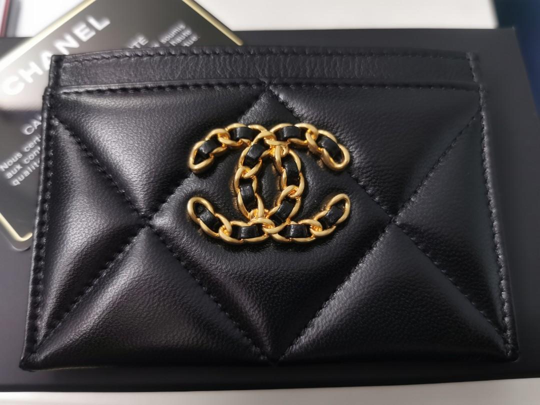 Chanel 19 Quilted Iridescent Black Flat Card Holder  Coco Approved Studio