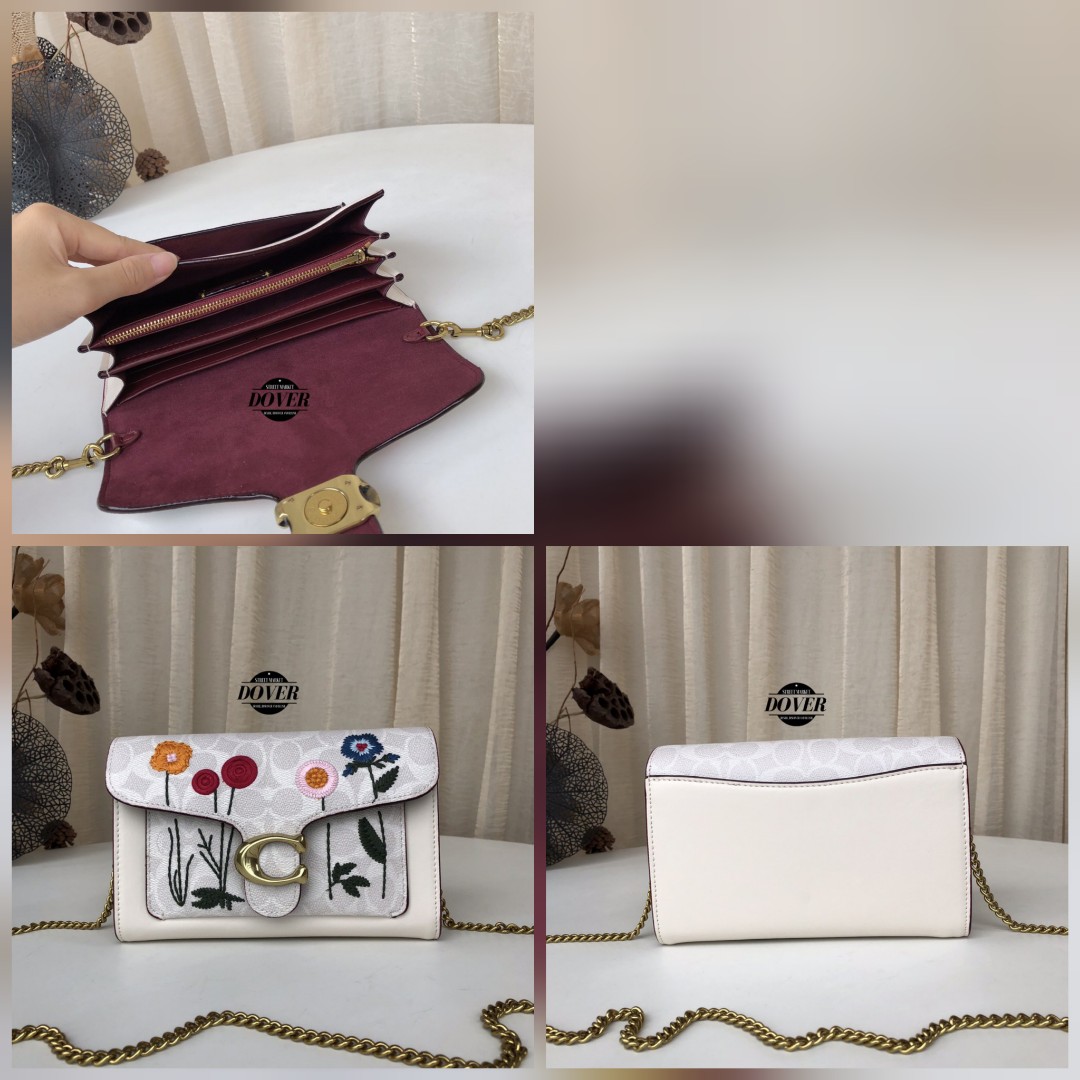 Tabby chain clutch in cheap signature canvas with floral embroidery