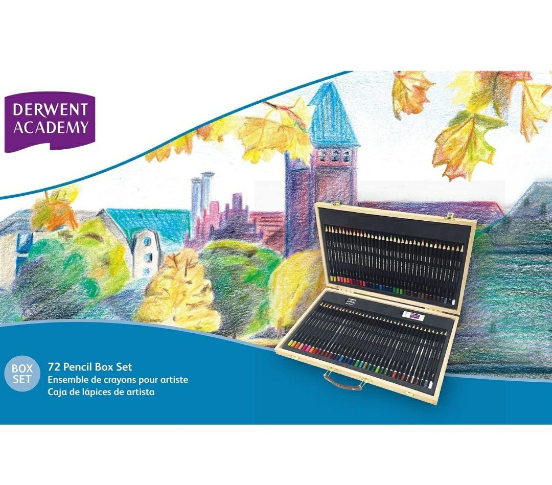 Derwent Academy Artist Colour and Watercolour Pencils Wooden Box, 72