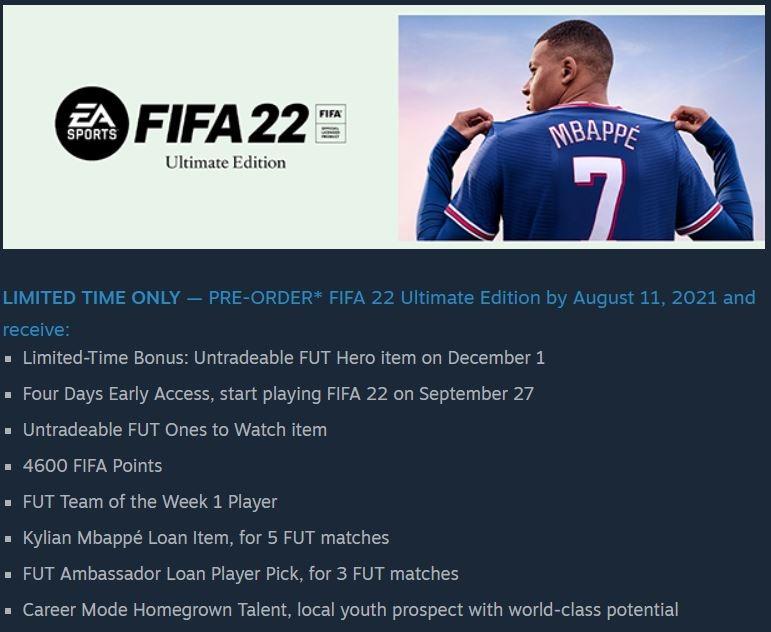 FIFA 22 Ultimate Edition PC Steam (PRE-ORDER)