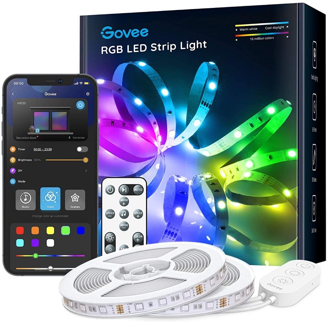 Govee H6139 10m LED Lights, Bluetooth RGB LED Strip Lights with Music Sync  Mode, 3 Ways
