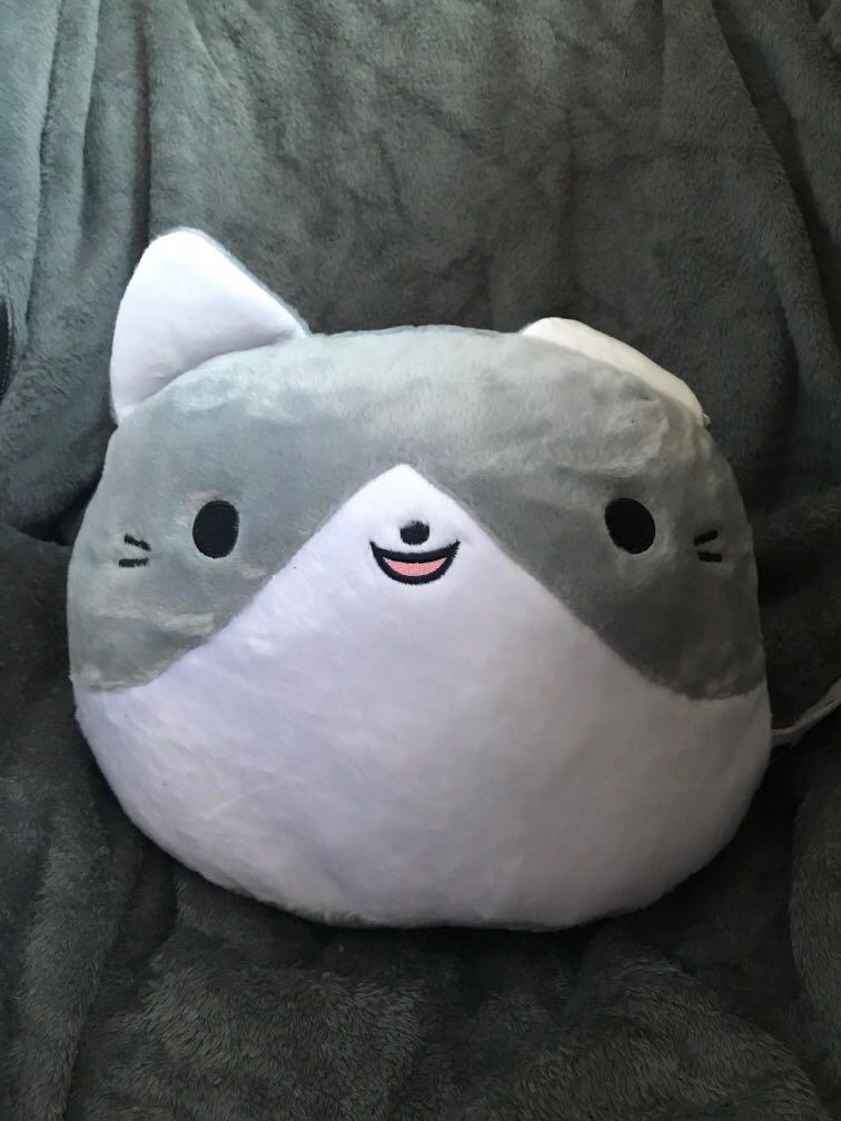 Cartoon House Round Gray Cat head plush with tail