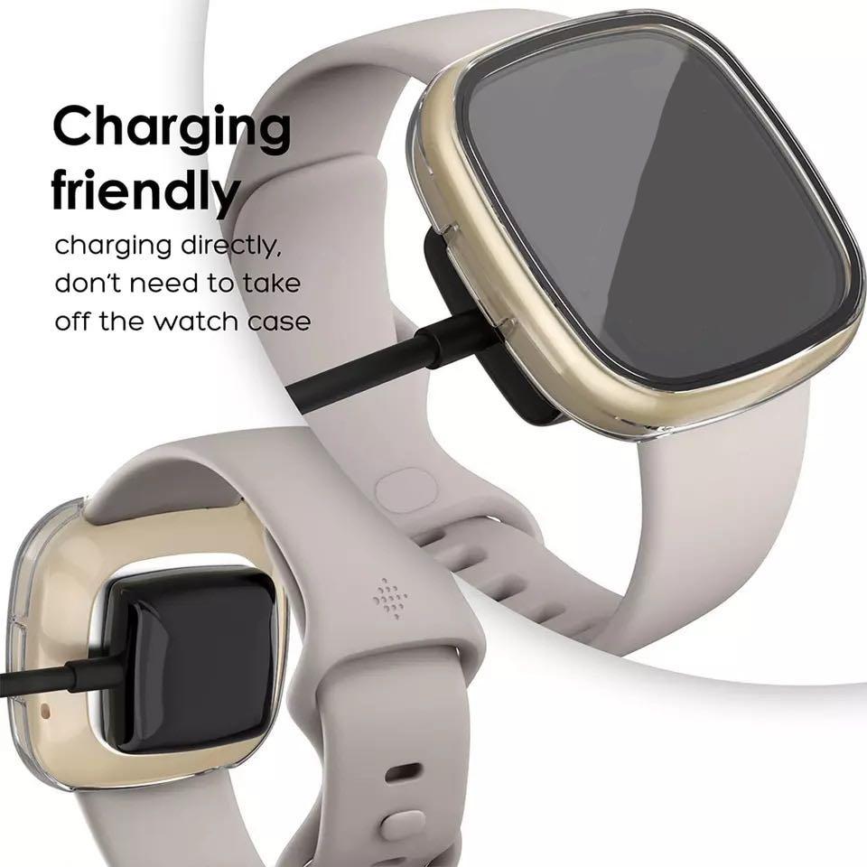 Hard PC Case with Built in Tempered Glass Screen Protector For Fitbit Versa 3 Sense Mobile Phones Gadgets Mobile Gadget Accessories Cases Sleeves on Carousell