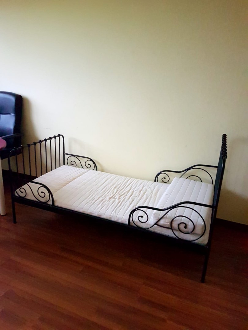 IKEA single bed frame (black) and mattress, Furniture & Home Living