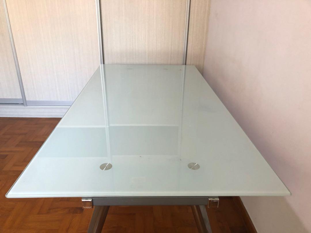 IKEA tempered glass height adjustable Study Table with study chair, Furniture & Home Living