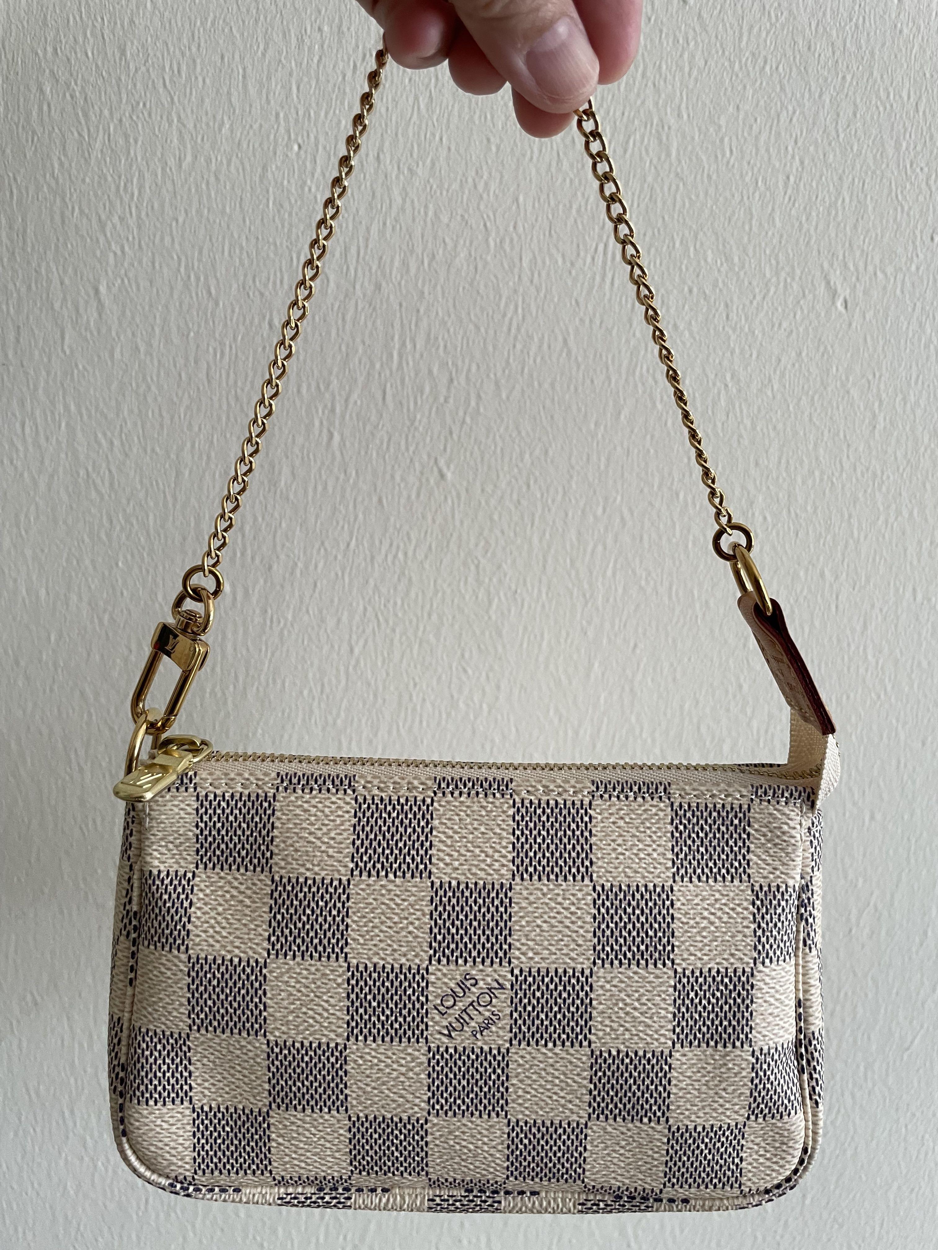LOUIS VUITTON Mini Pochette Accessoires Damier Azur Used Handbag N58010  #BQ814