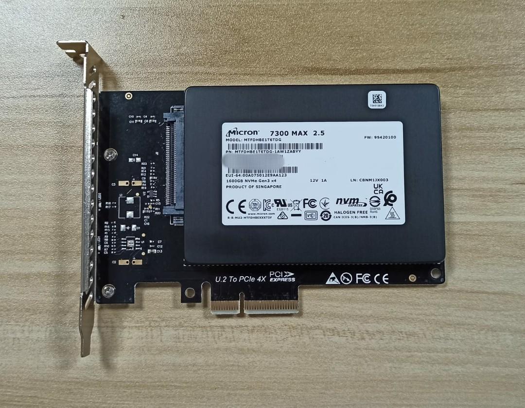Micron 7300 MAX solid state drive 1.6 TB SSD U.2 PCIe 3.0 x4 NVMe . Include PCIE x4 adapter. Similar to Intel DC P4610 SSD Better than Samsung 980