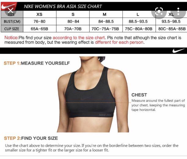 Sports bra size chart. Nike DK