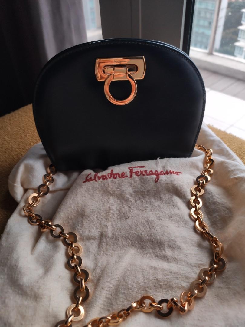 Salvation Ferragamo Vintage Leather Clutch with gold chain strap