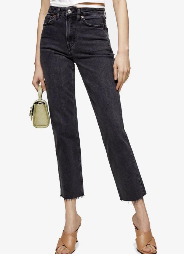 Topshop Washed Black Straight Leg Jeans 
