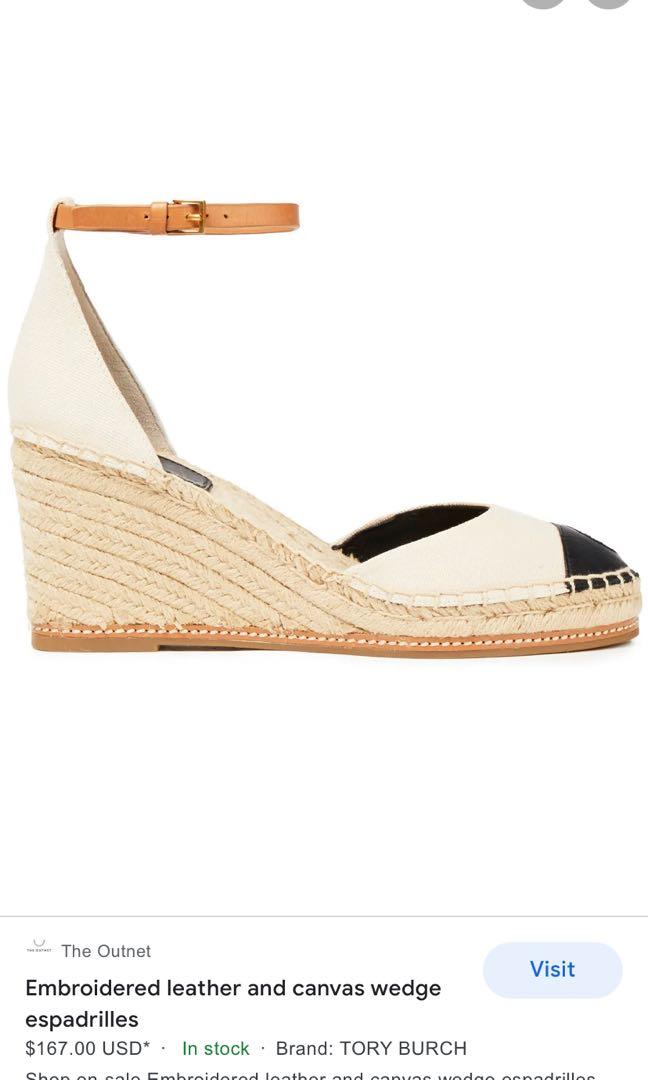 Tory burch - Embroidered leather and canvas wedge espadrilles, Women's  Fashion, Footwear, Loafers on Carousell