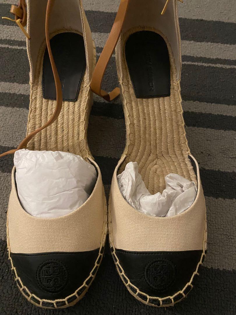 Tory burch - Embroidered leather and canvas wedge espadrilles, Women's  Fashion, Footwear, Loafers on Carousell
