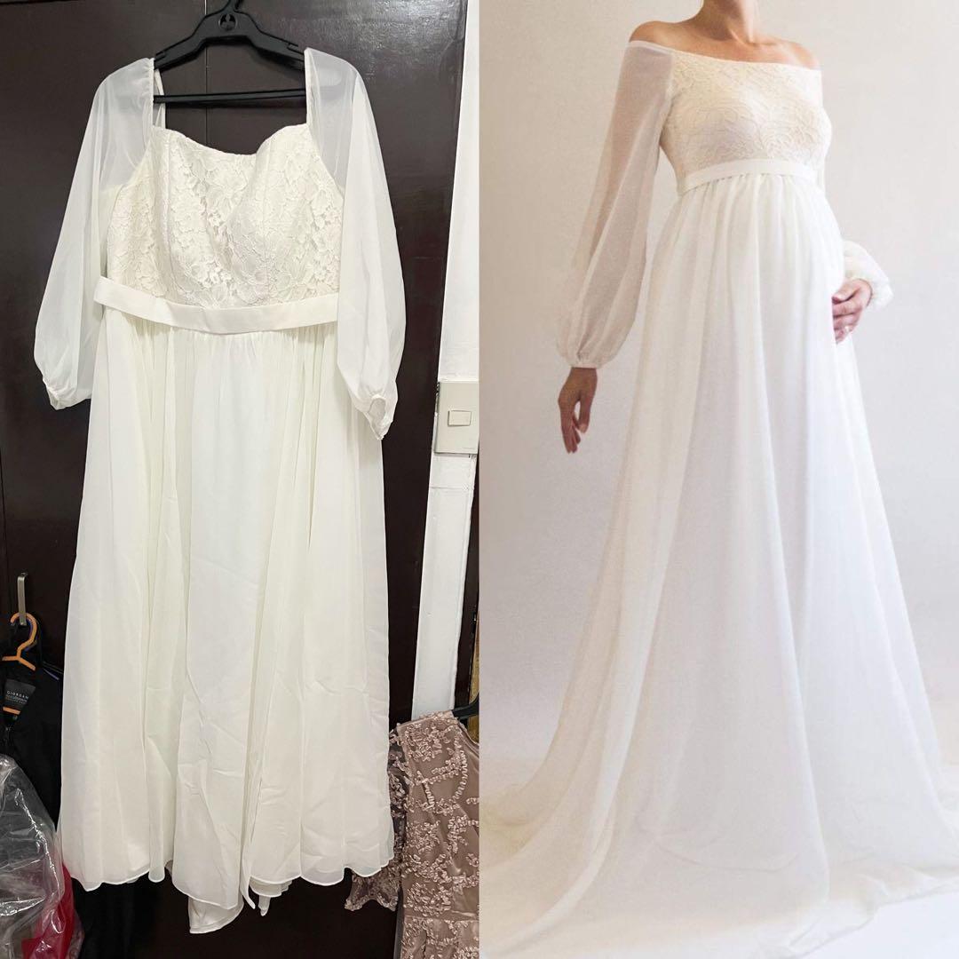 Amelia Lace Maternity Wedding Dress Long (Ivory) - Maternity
