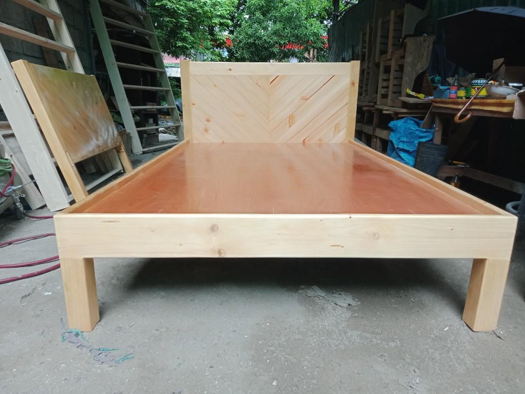 Wooden Palochina Varnished Double sized Bed Frame, Furniture & Home