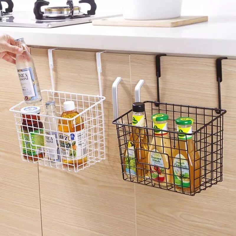 Wrought Iron Hanging Storage Basket Free Punching Bathroom Kitchen Cabinet Door Rag Dish Cloth Sponge Holder Storage Drain Rack Furniture Home Living Home Improvement Organisation Storage Boxes Basket...