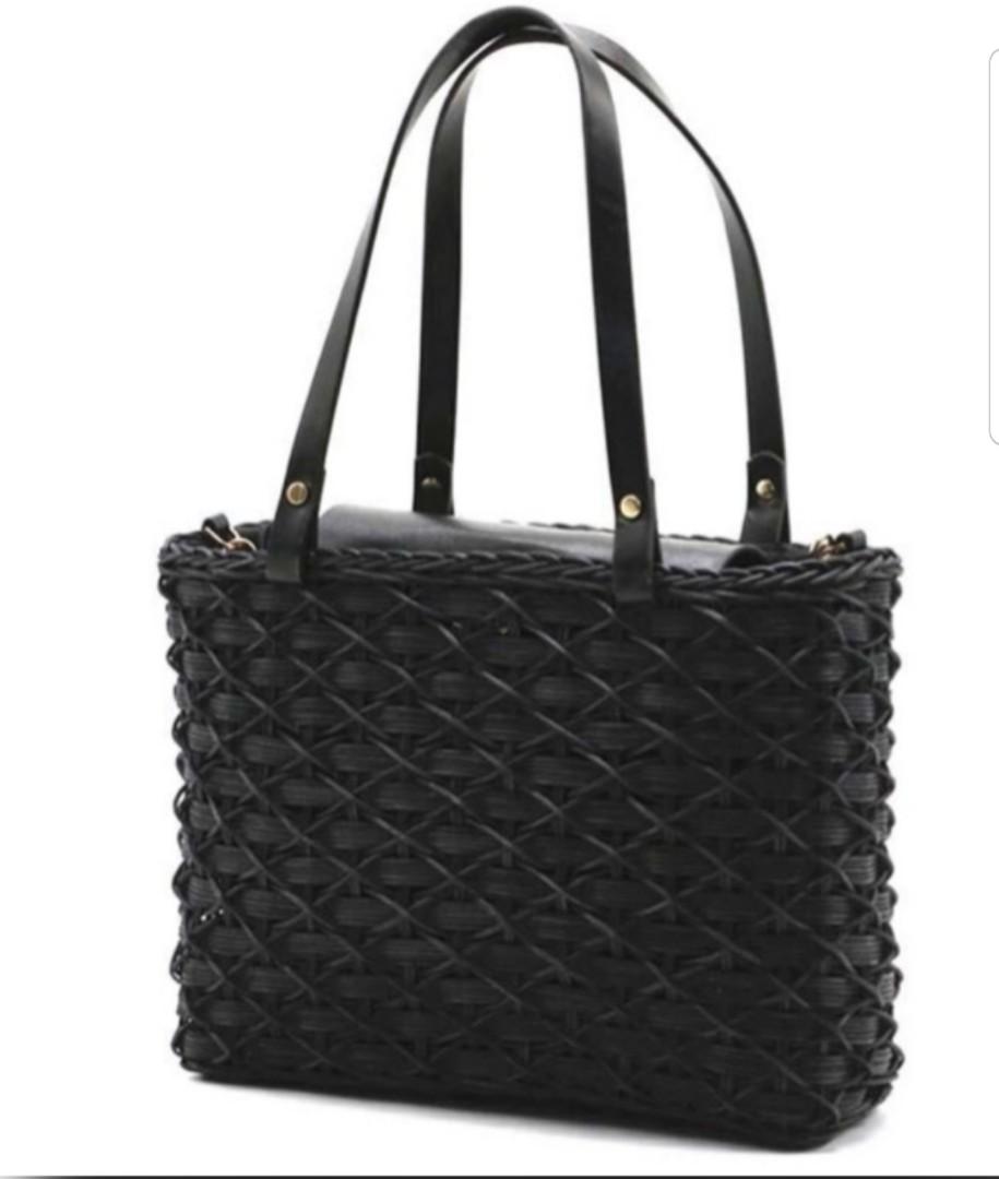 Zara black woven bag store