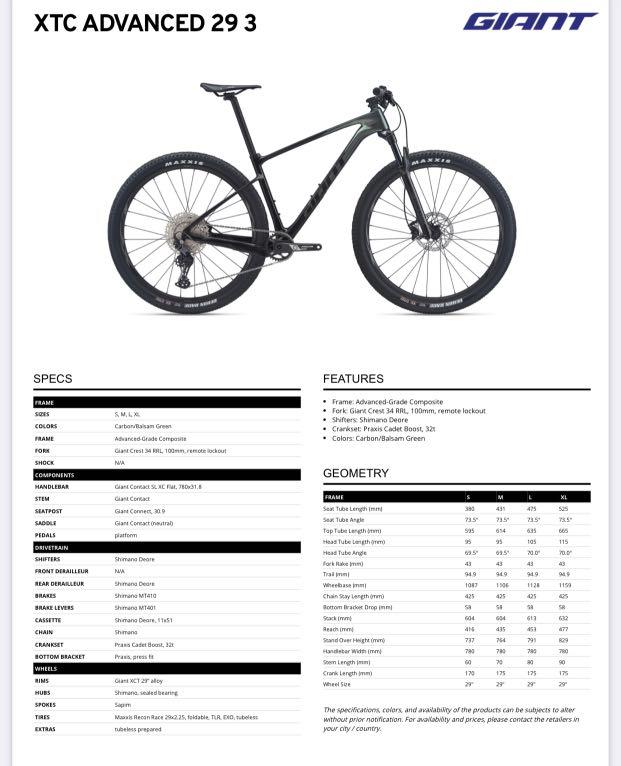 2021 Giant XTC Advanced 29 Bike, Sports Equipment, Bicycles